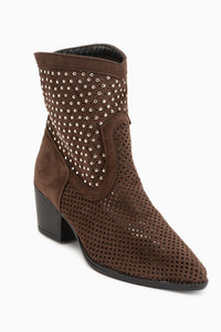 Savina Brown Suede Buckled Summer Western Women’s Boots
