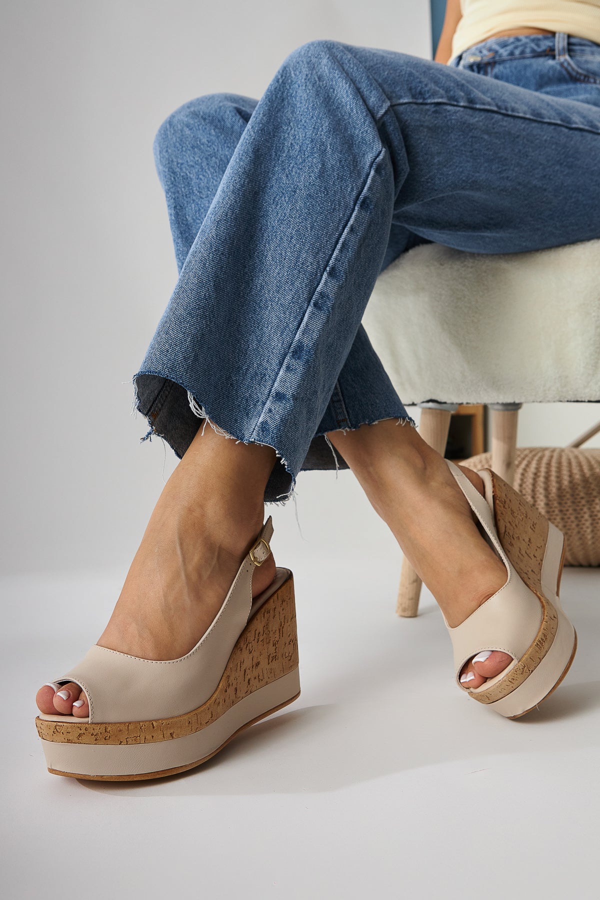 Jenny Women's Beige Platform Heels