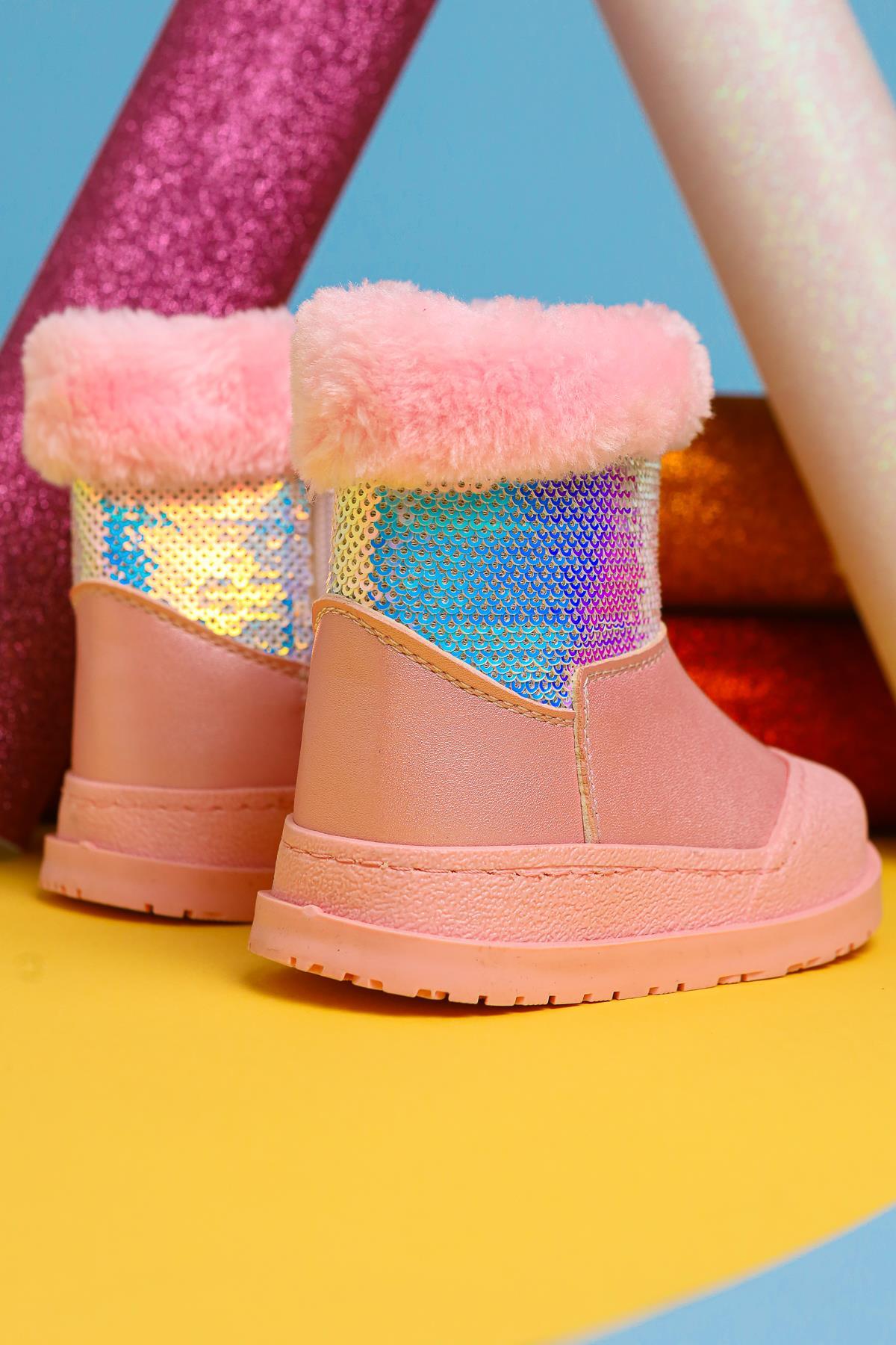 Eleen Pink Sequined Fur-Lined Baby Boots