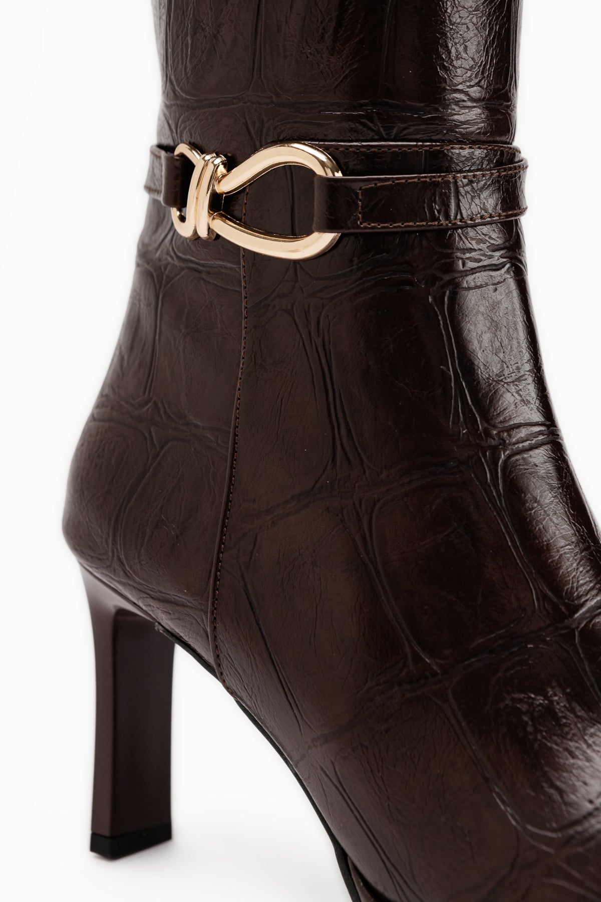 Lovis Brown Crocodile Pattern Buckle Detailed Women’s Boots