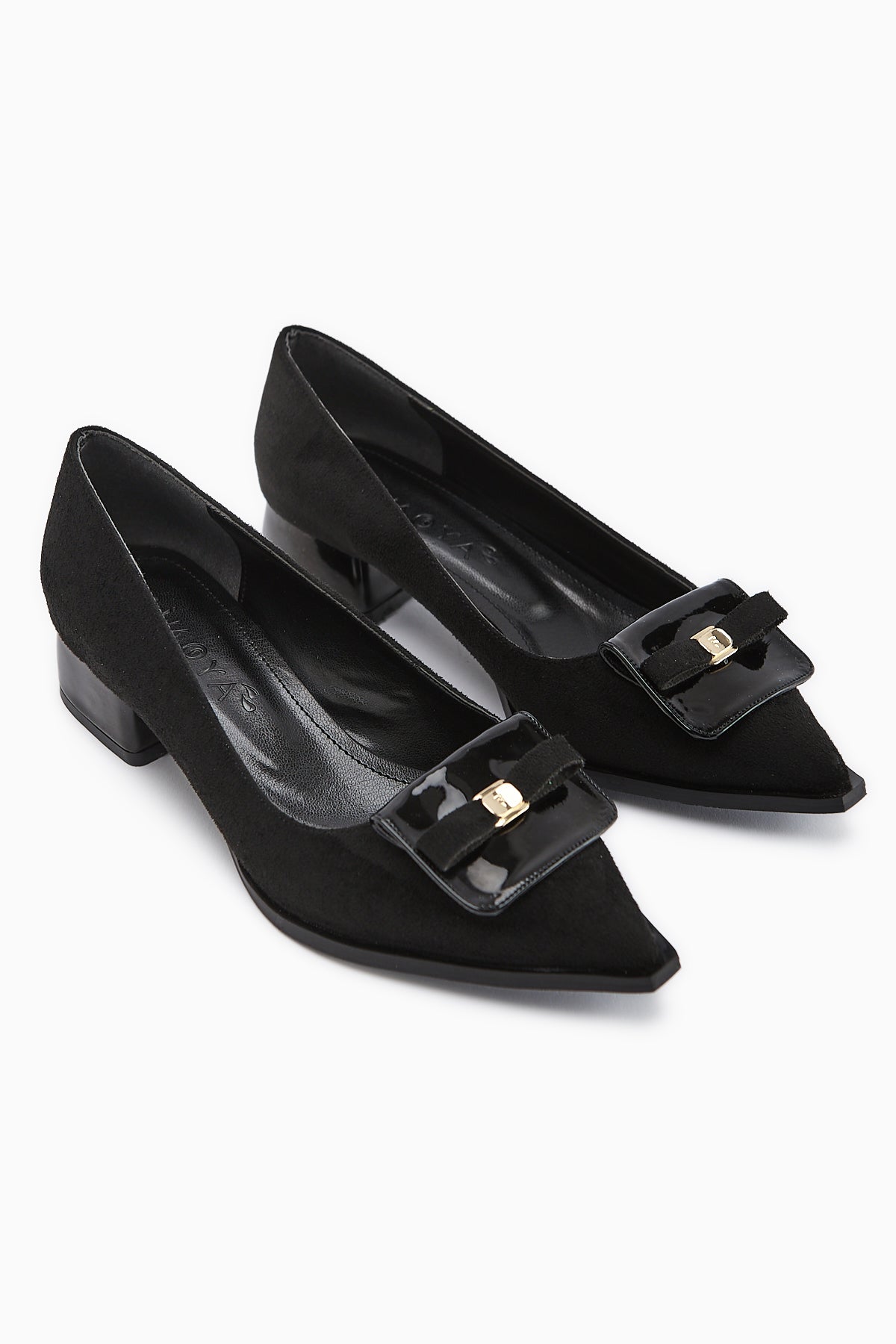 Boel – Black Suede Buckle-Detail Low Heel Shoe (Women)