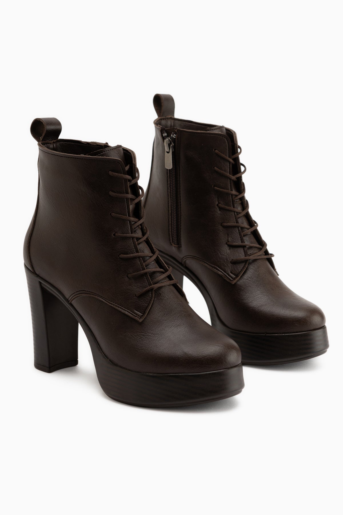 Camia Brown Lace-Up Platform Heeled Women’s Boots