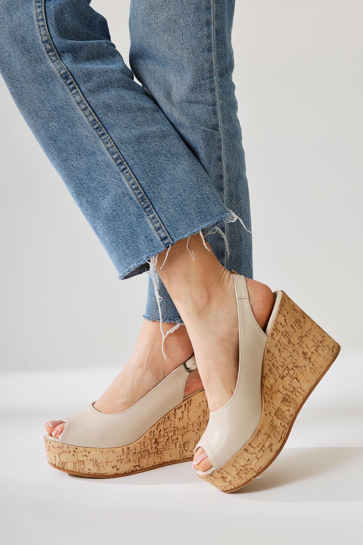 Alvine Beige Rustic Sole Detail Chunky Heeled Sandal