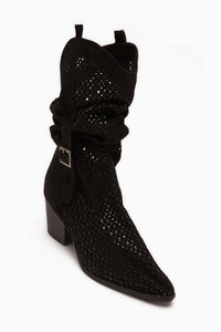 Orietta Black Suede Laser Cut Pleated Summer Boots