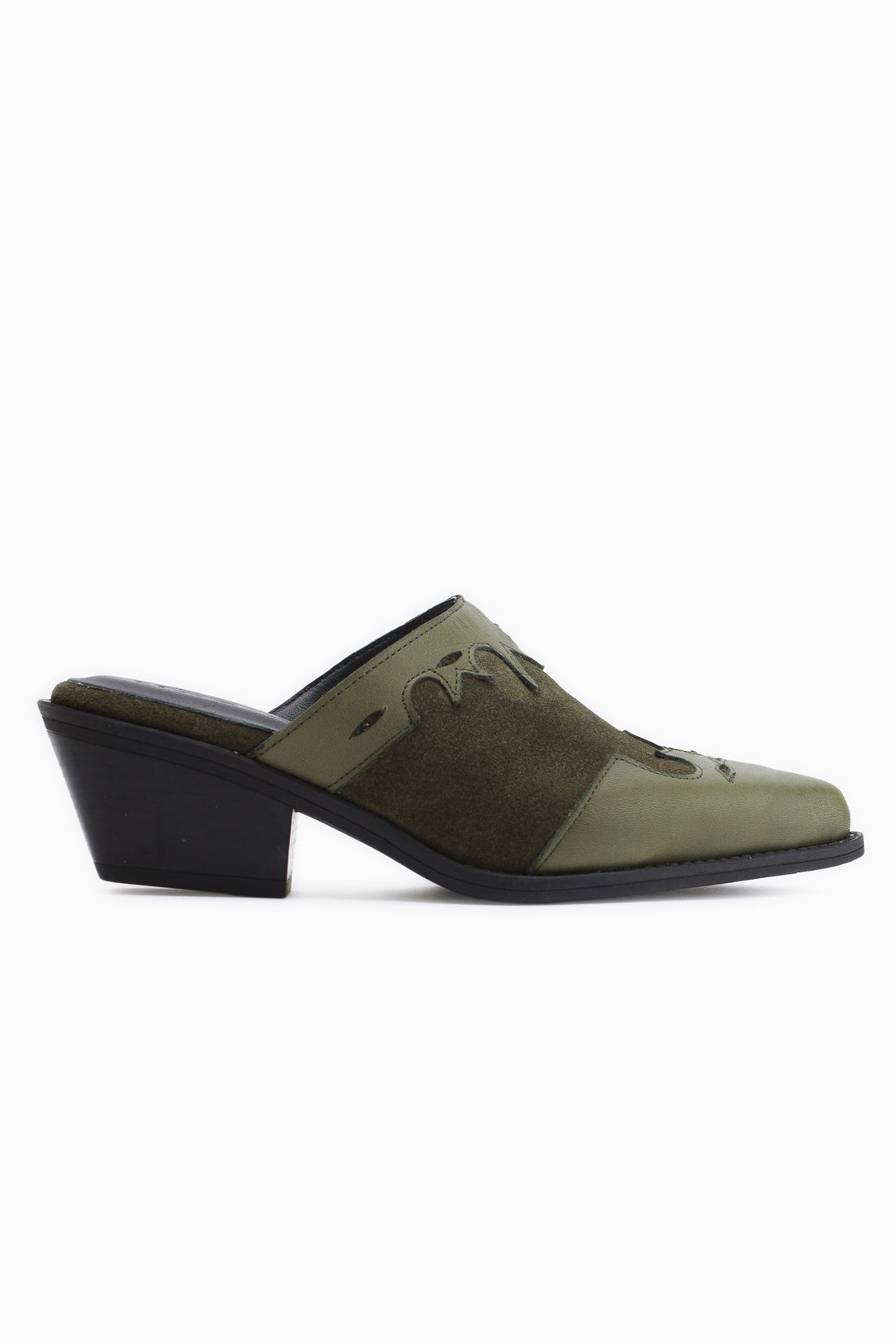 Annika Genuine Leather Khaki Embroidered Women’s Slippers