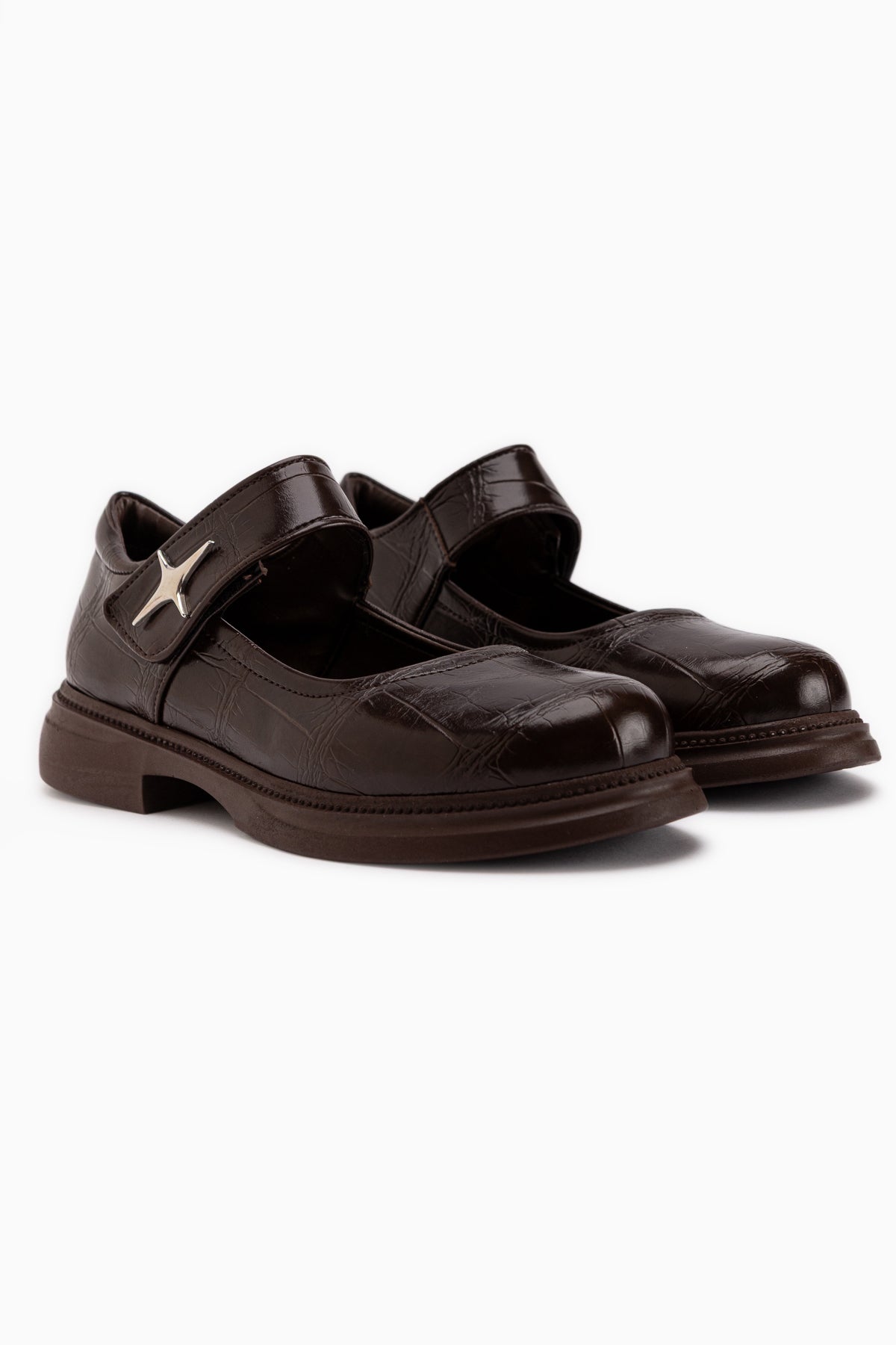 Rozalin Brown Strap Thick Sole Women’s Mary Jane Ballet Flats