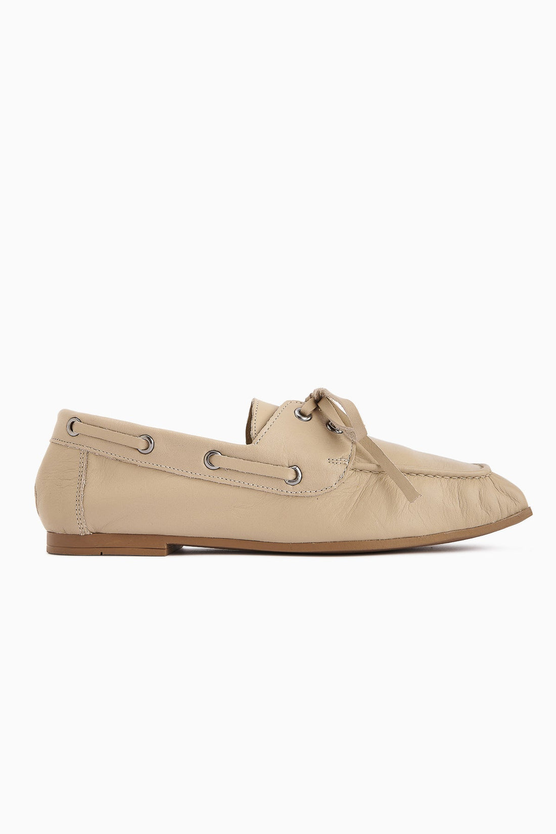 Arian Genuine Beige Leather Lace-Up Moccasin Daily Loafer