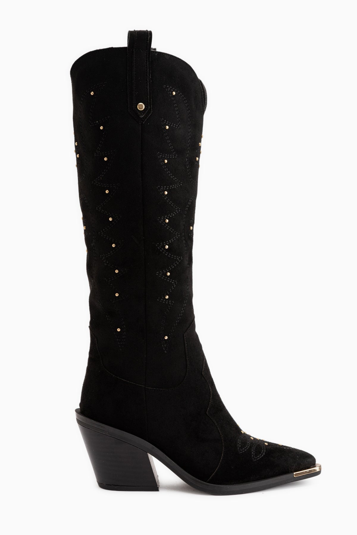 Elnora Black Suede Embroidered Women’s Boots