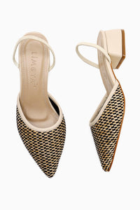 Rosa – Beige Pointed-Toe Straw Short-Heel Sandal (Women)