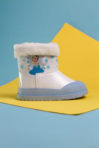 Hannah White Striped Character Print Fur-Lined Kids' Boots