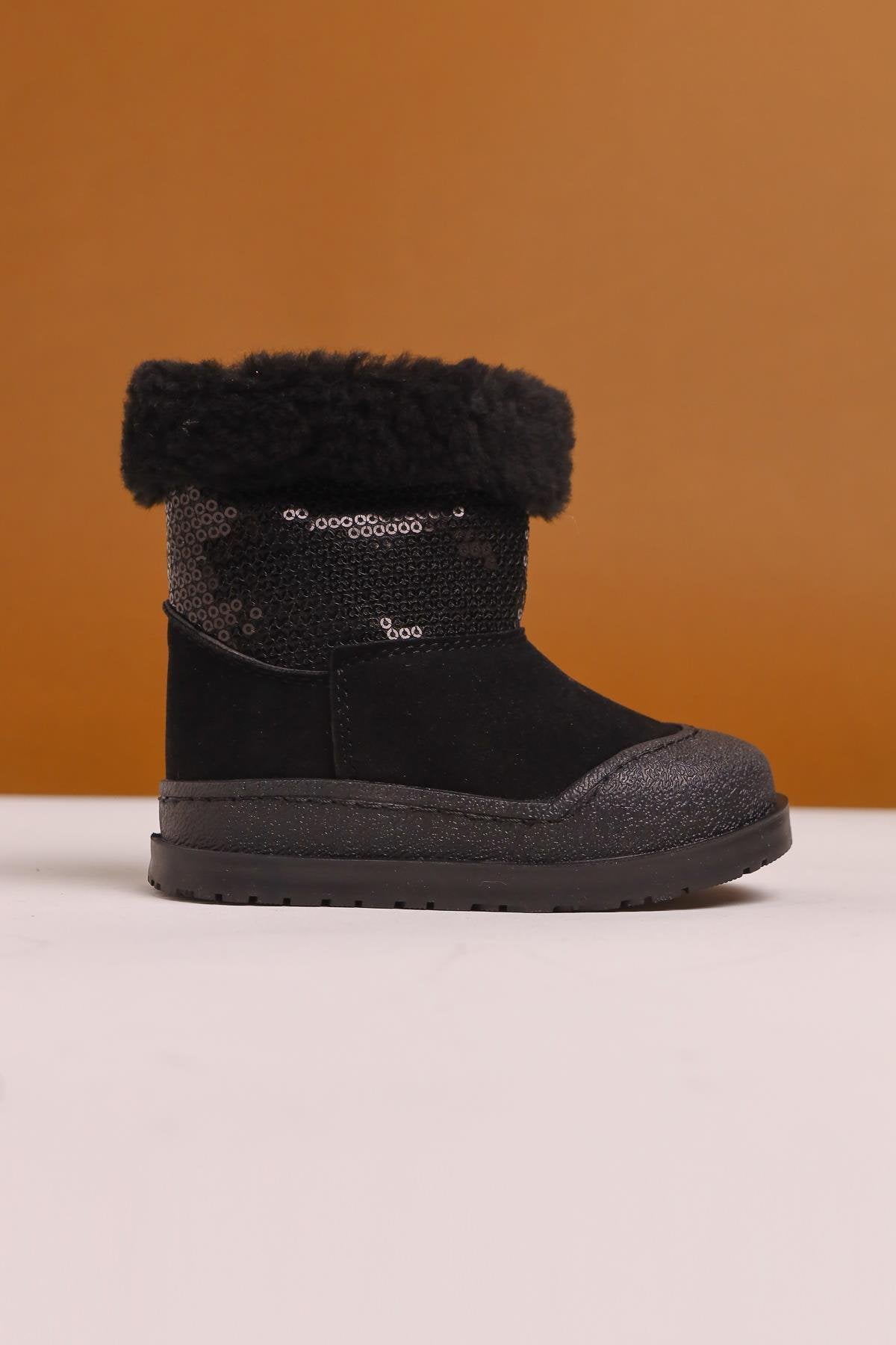 Eleen Black Sequined Fur-Lined Baby Boots