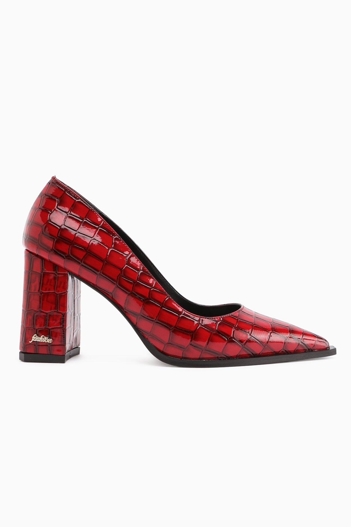 Lucy – Burgundy Croc-Embossed Block Heel Stiletto (Women)