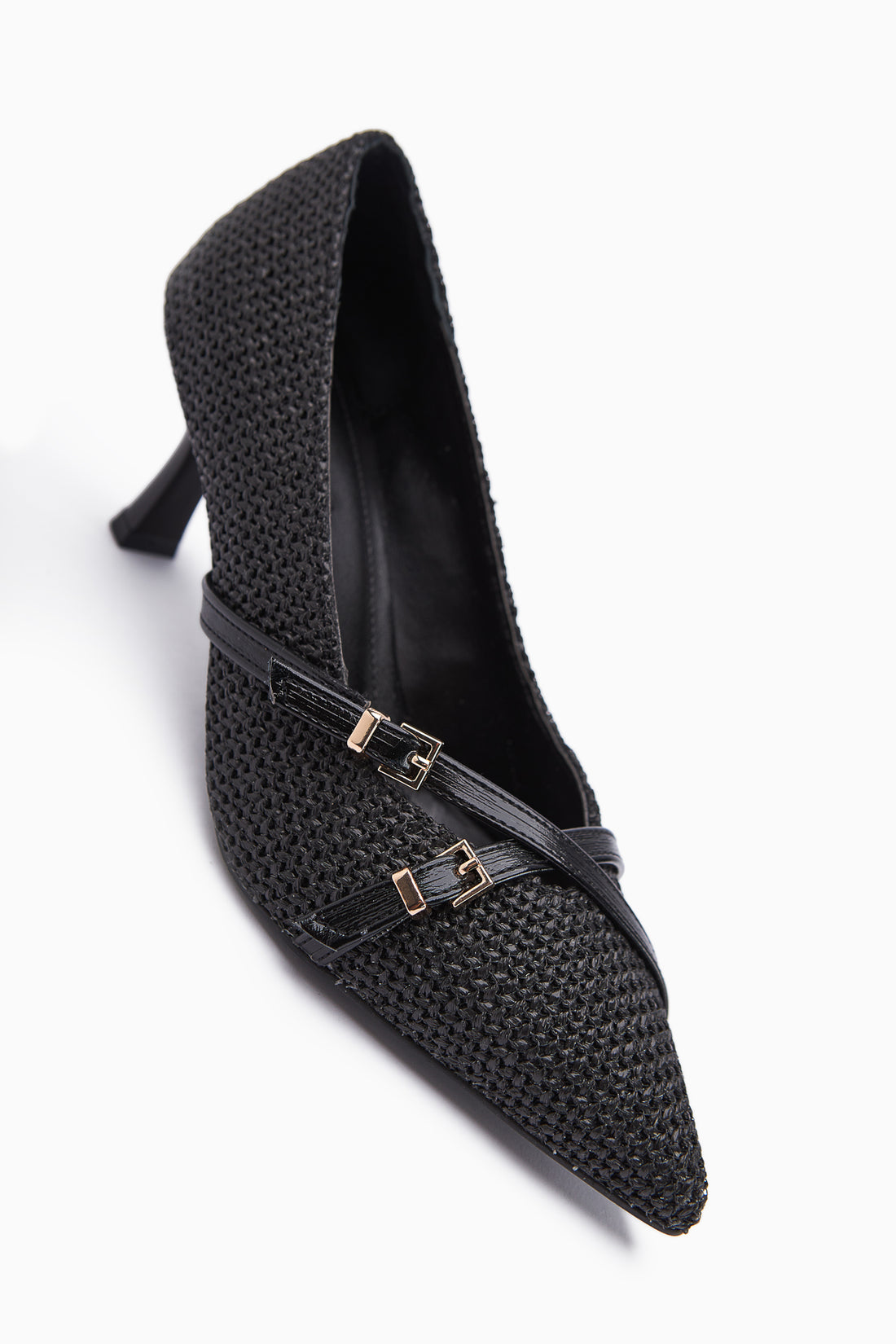 Noran Black Woven Detailed Pointed Toe Women’s Heeled Shoes
