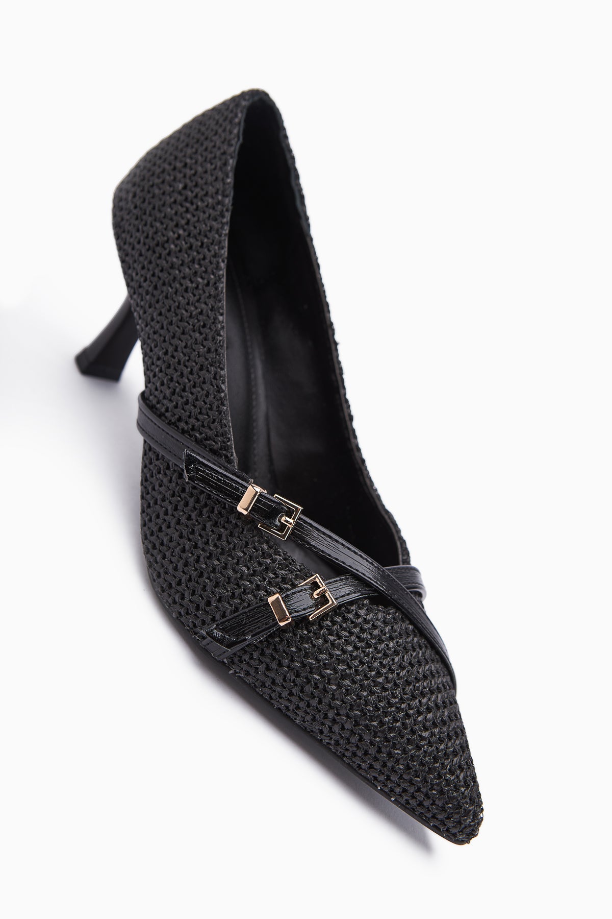 Noran Black Woven Detailed Pointed Toe Women’s Heeled Shoes