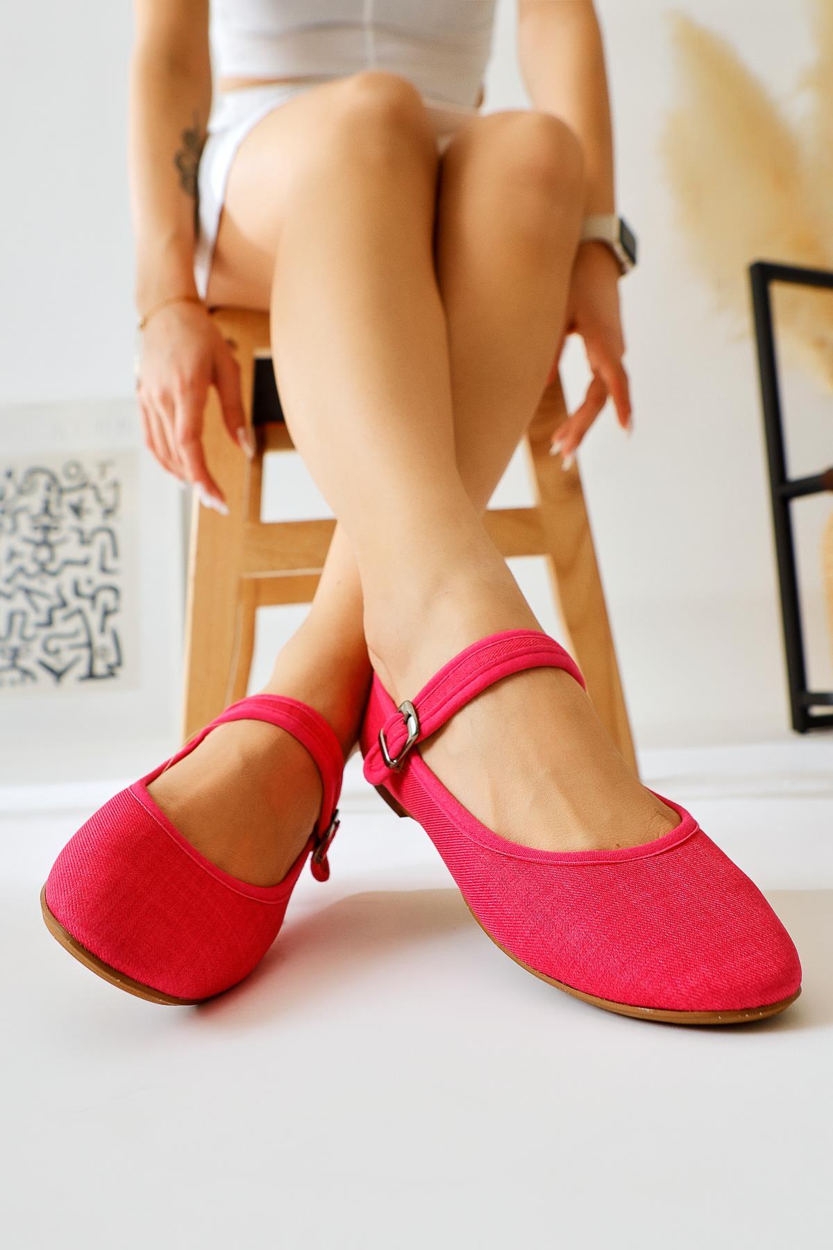 Nili Fuchsia Denim Single Strap Oval Toe Ballet Flat