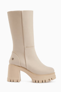 Chelsie Beige High Heeled Platform Short Boots