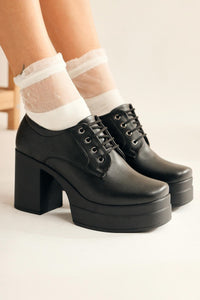 Audrina – Black Lace-Up Heeled Platform Shoe (Women)