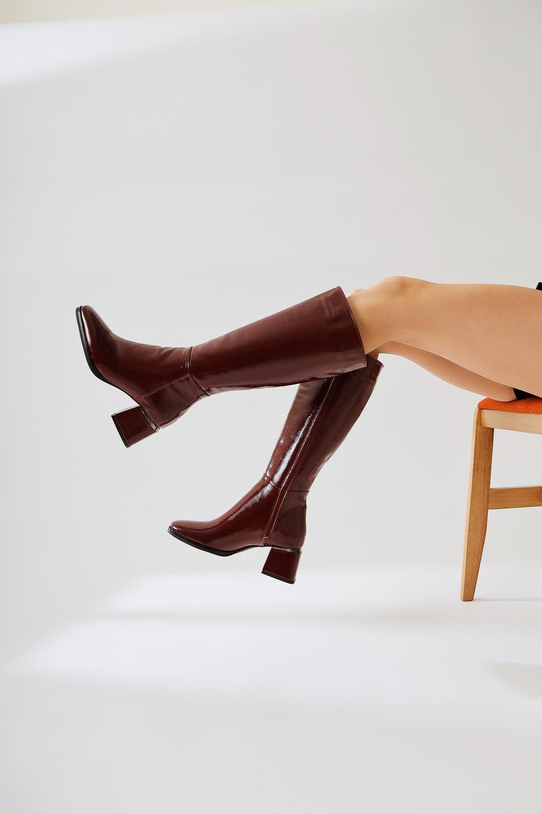 Miami Burgundy Wrinkled Patent Leather Square-Toe Boots