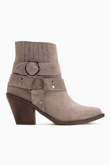 Yuri Genuine Leather Mink Double Buckle Thick Heeled Women’s Cowboy Boots