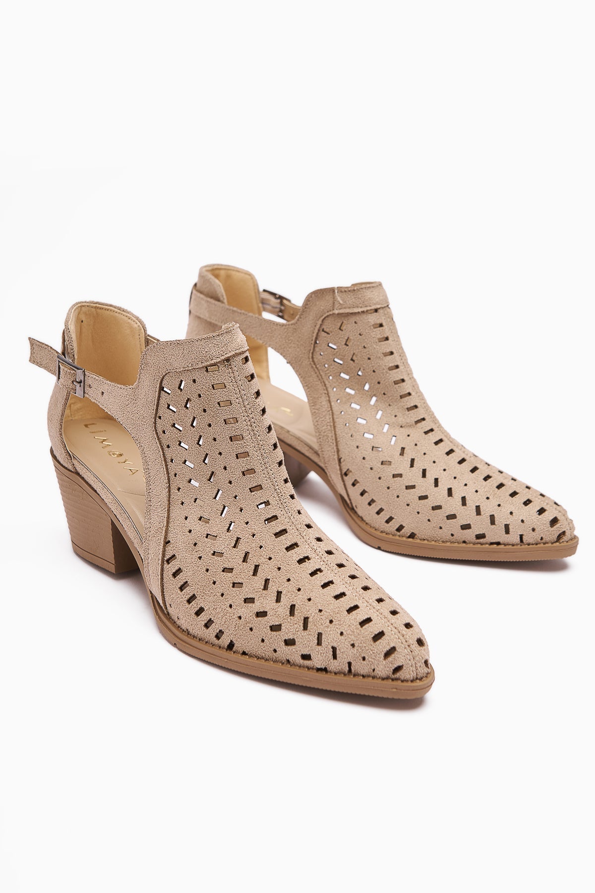 Julian Beige Suede Perforated Chunky Heel Women's Western Summer Boot