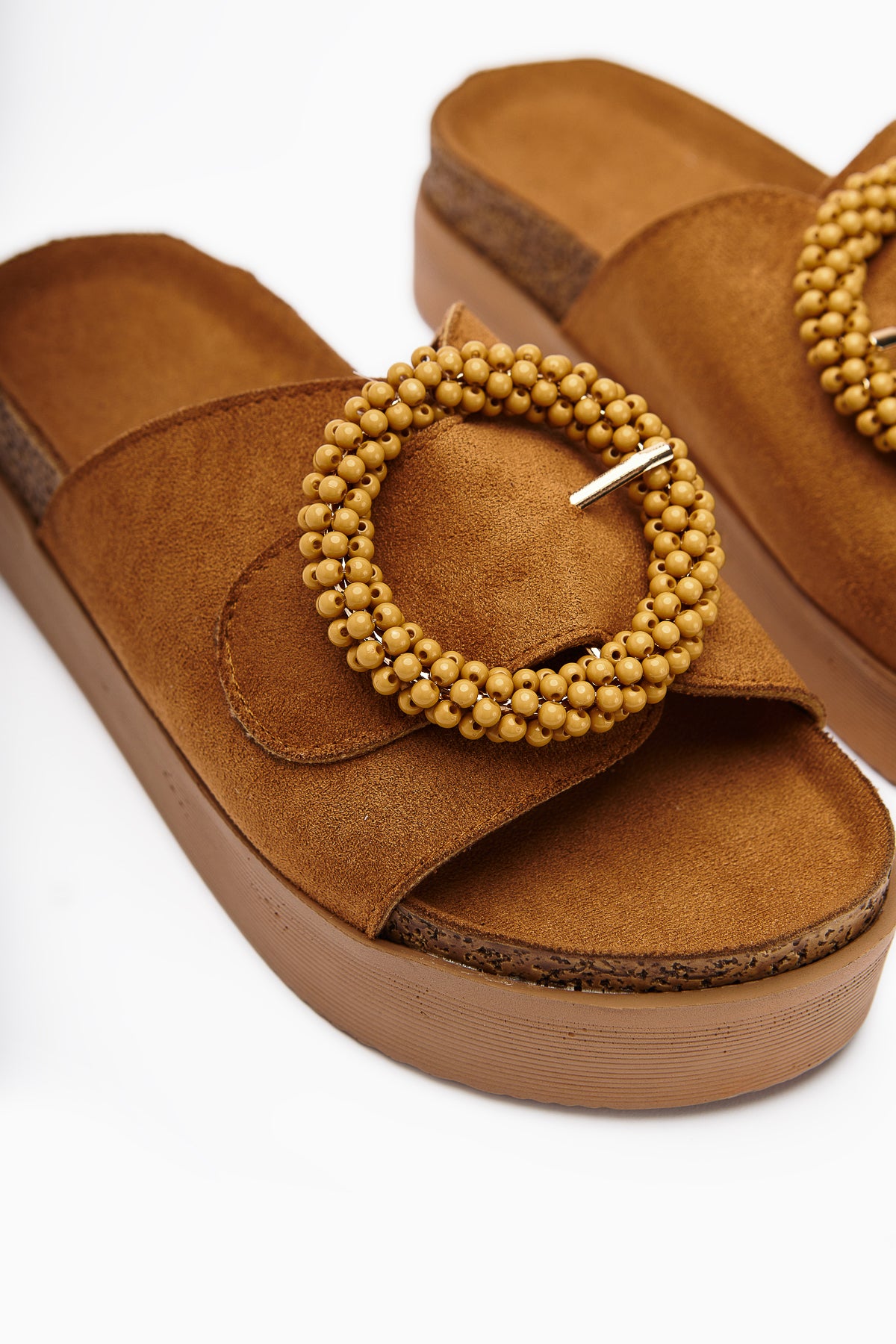 Kamila Tan Suede Beaded Women’s Comfort Slippers