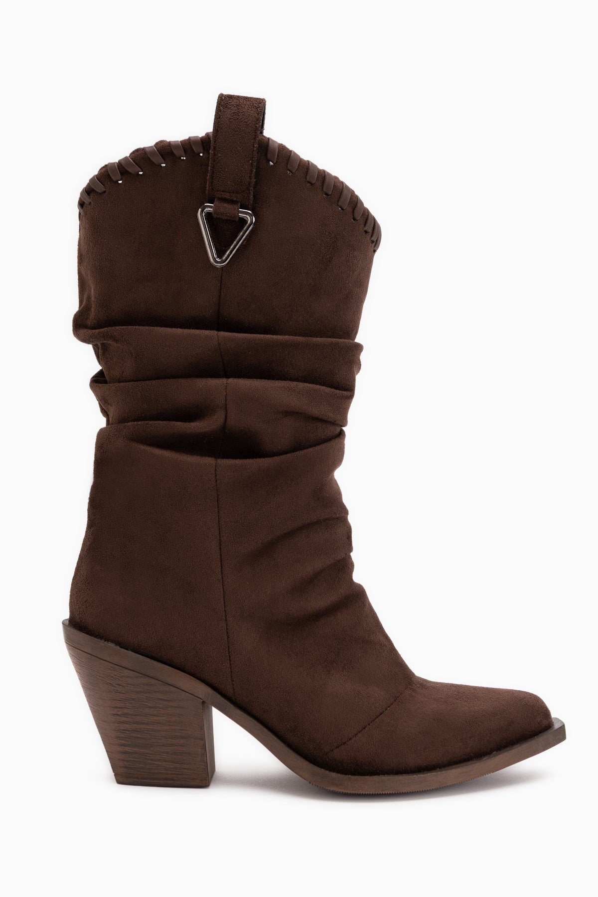 Reba Brown Suede Pleated Thick Heeled Women’s Long Cowboy Boots