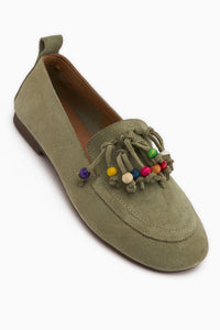 Benita Genuine Leather Khaki Beaded Detailed Women’s Loafer