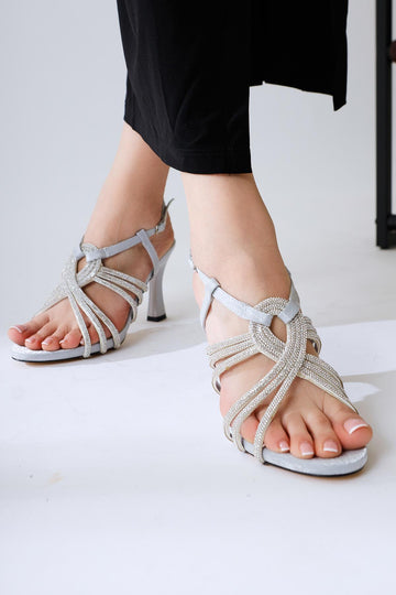 Linny Silver Stone Strap Pointed Toe Women’s Sandal