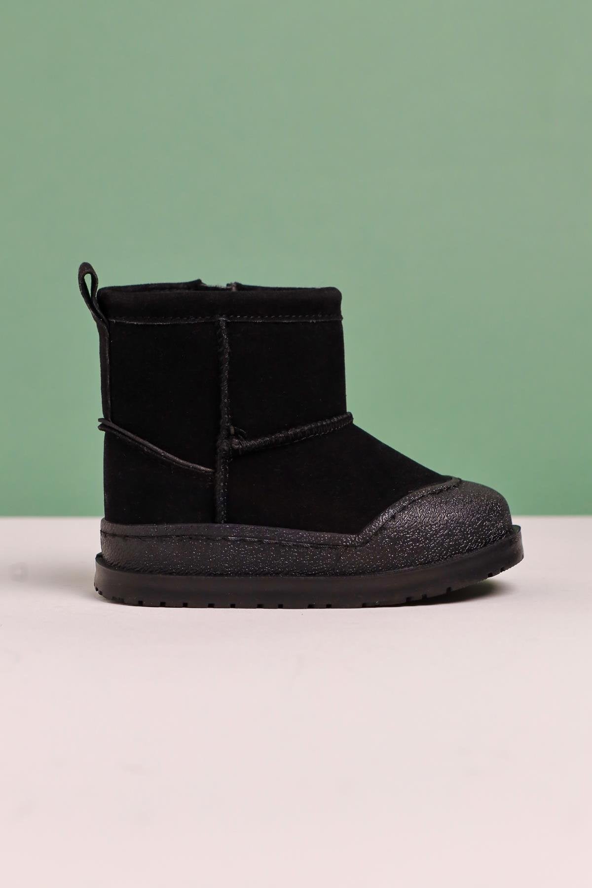 Gilla Black Suede Reverse Stitch Detail Fur-Lined Baby Boots