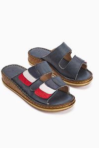 Genuine Leather Kassid Blue Comfort Slippers