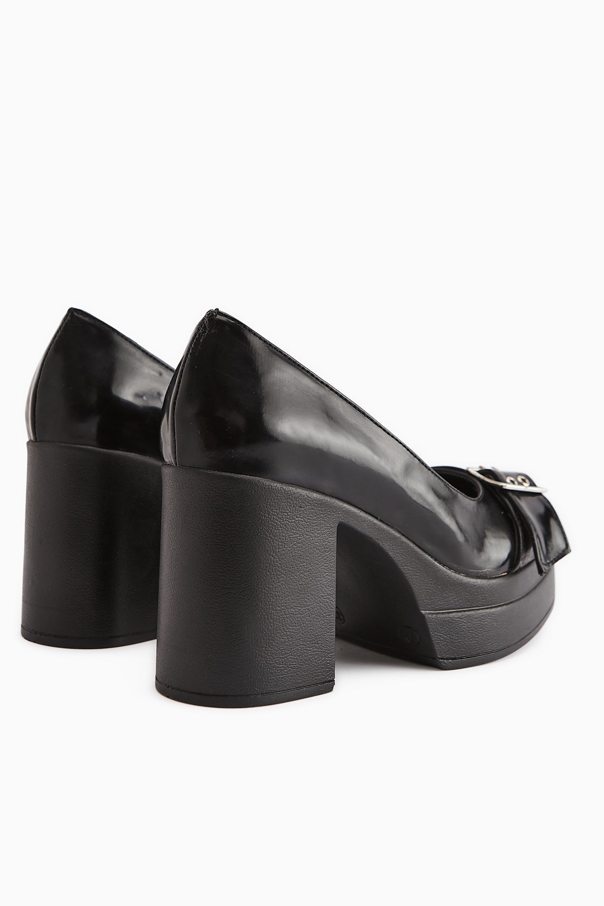 Salin Black Patent Belt Detailed Deep V Heeled Daily Shoes