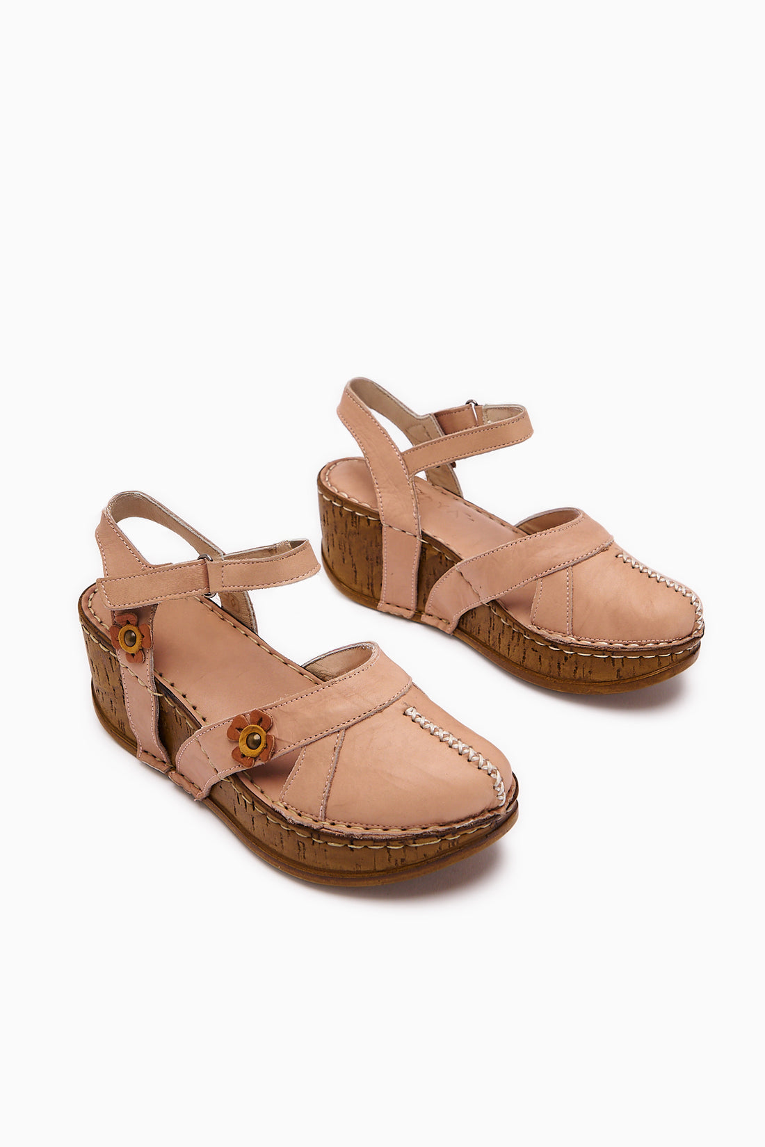 Genuine Leather Katlyn Powder Flower Detailed Women’s Closed Toe Wedge Sandal