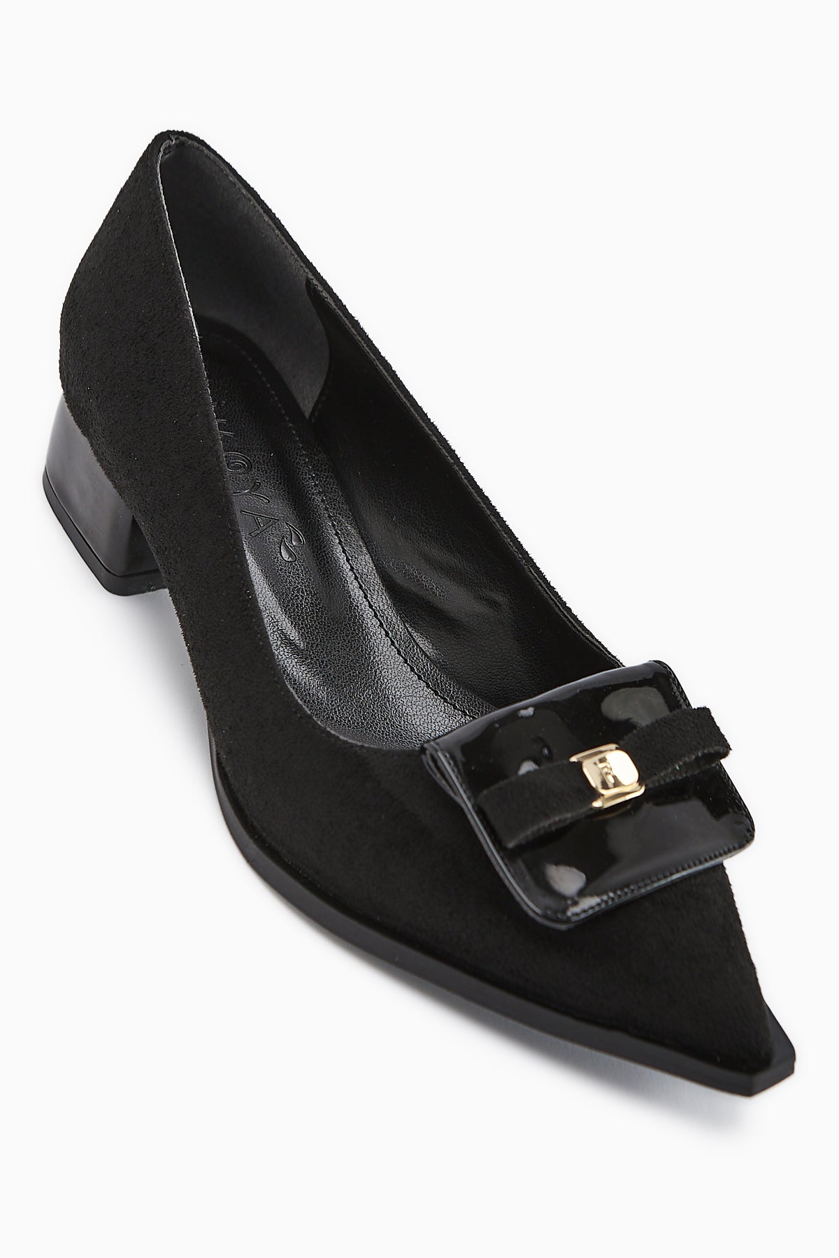 Boel – Black Suede Buckle-Detail Low Heel Shoe (Women)