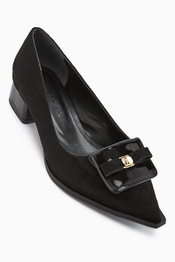 Boel – Black Suede Buckle-Detail Low Heel Shoe (Women)