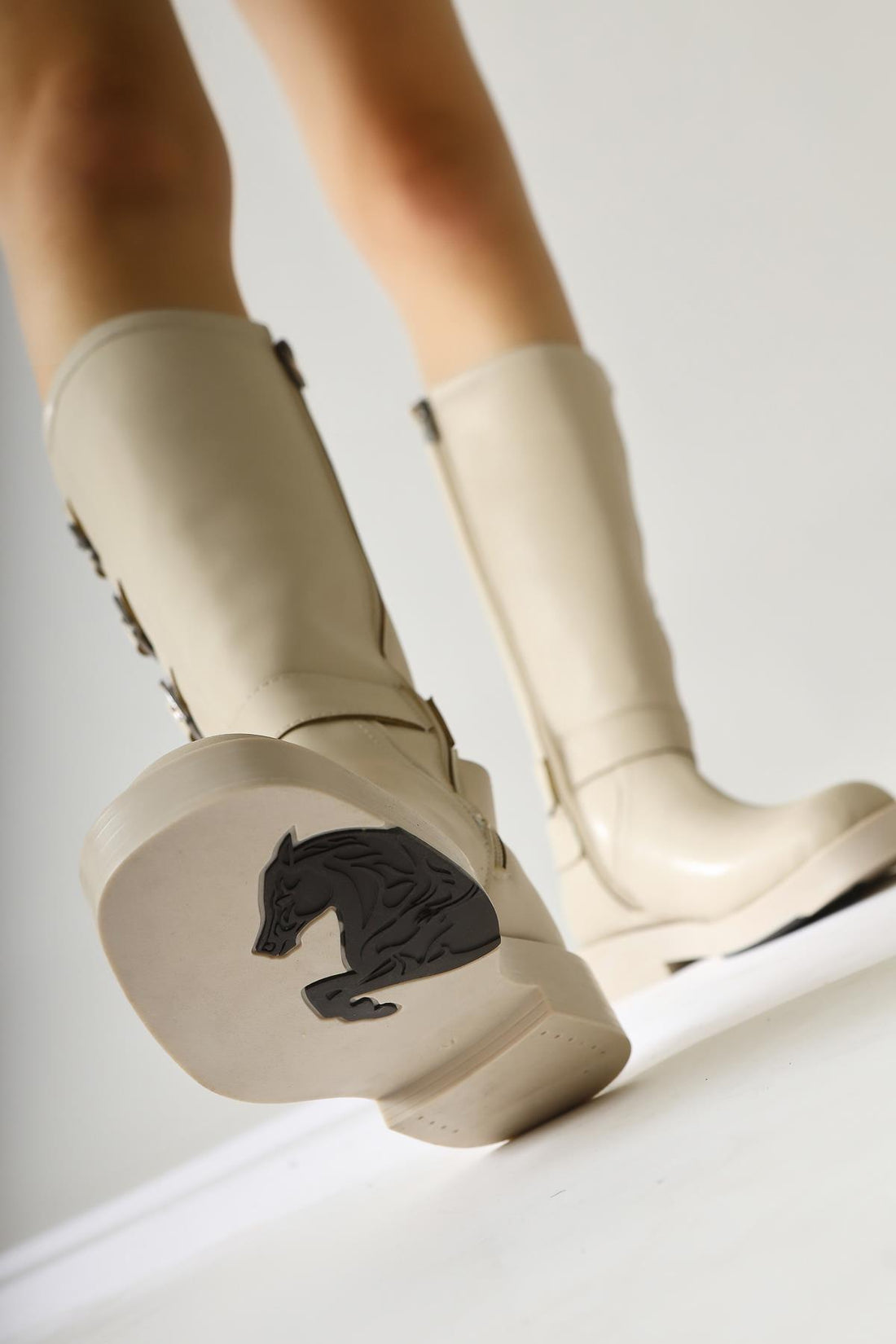 Luella Beige Belt Accessorized Zippered Boot