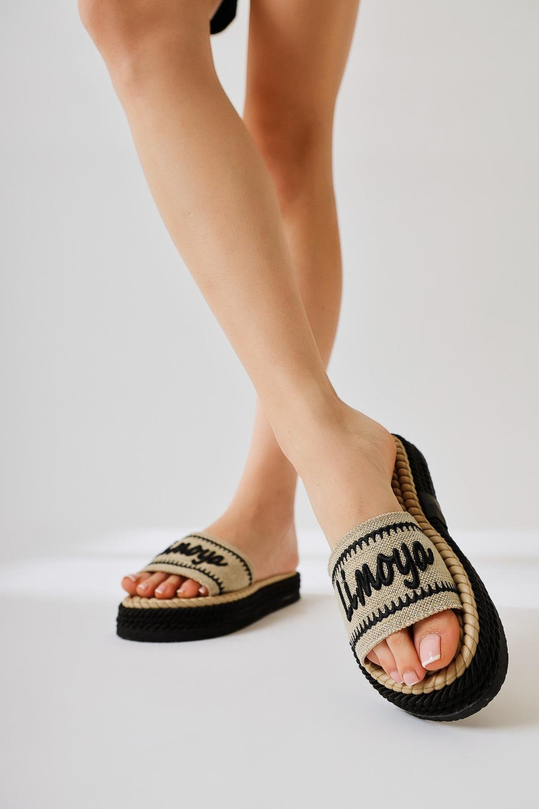 Vasana Black Soft-Textured Thick-Soled Rope Slippers