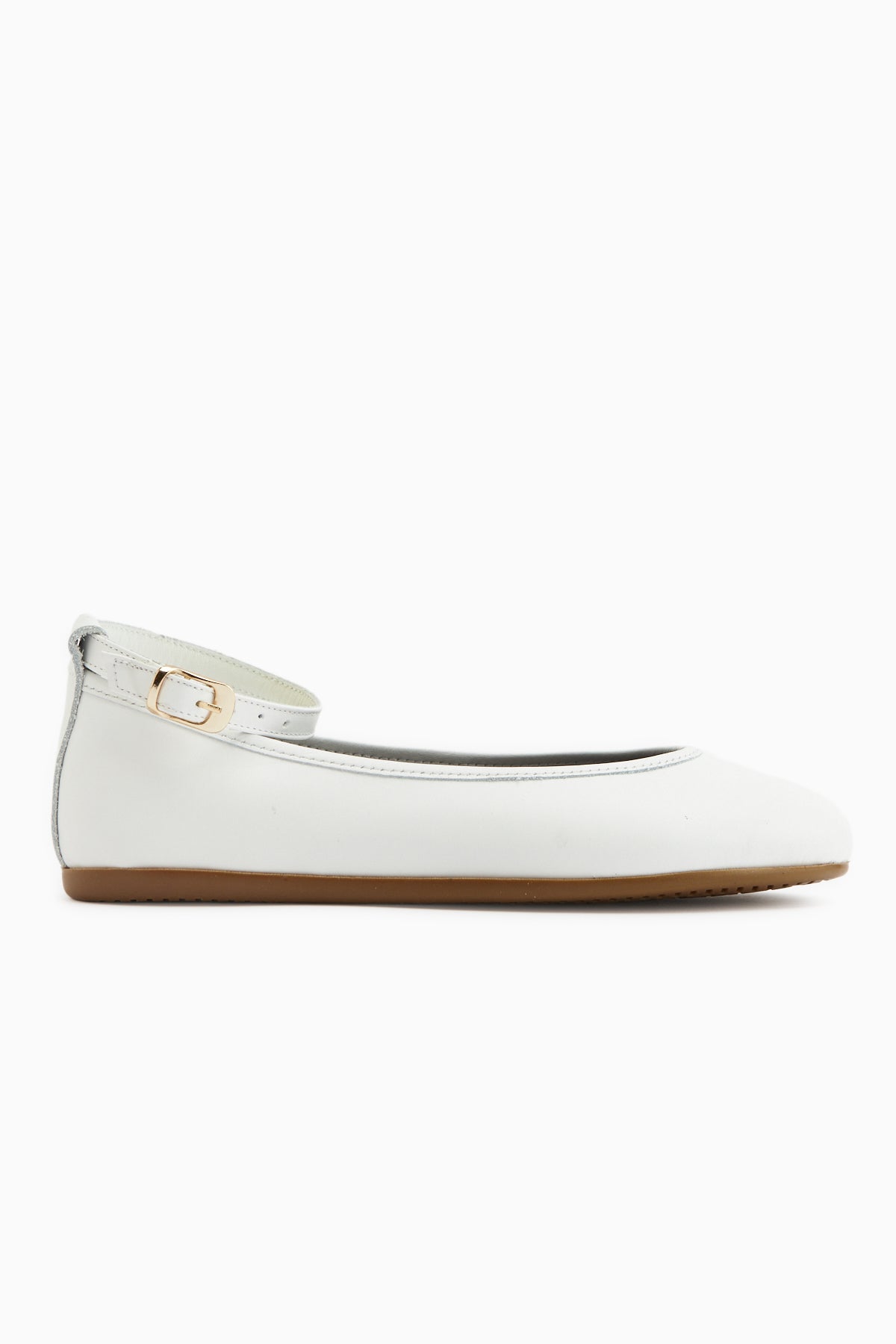 Genuine Leather White Belted Women’s Ballet Flats