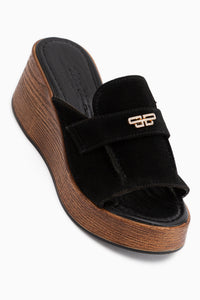 Roxana Black Suede Stone Detailed Women’s Wedge Sandal