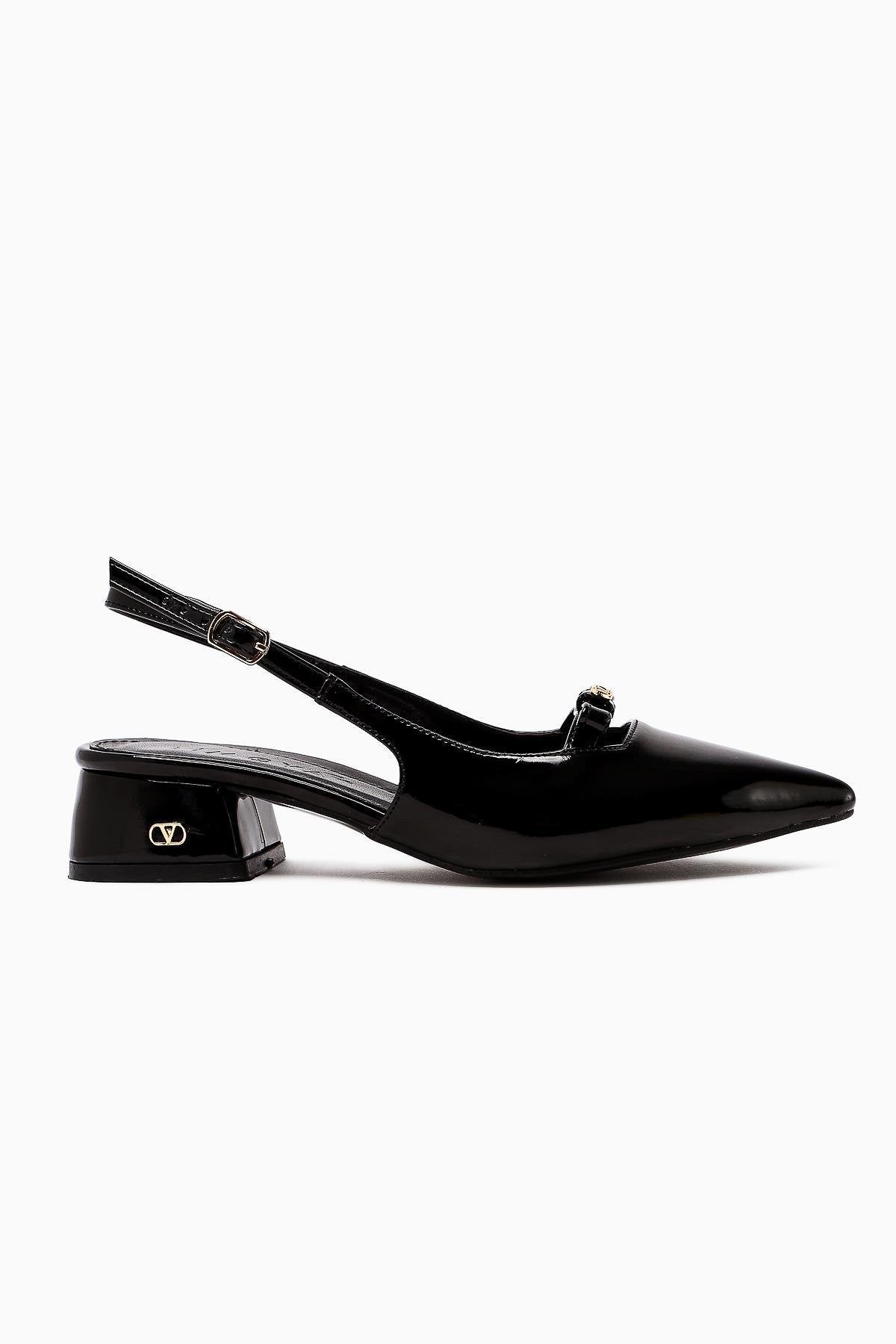 Sevy Black Patent Buckle Detailed Women’s Short Heeled Shoes