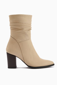 Tamina Genuine Leather Beige Pointed Toe Heeled Women's Boot