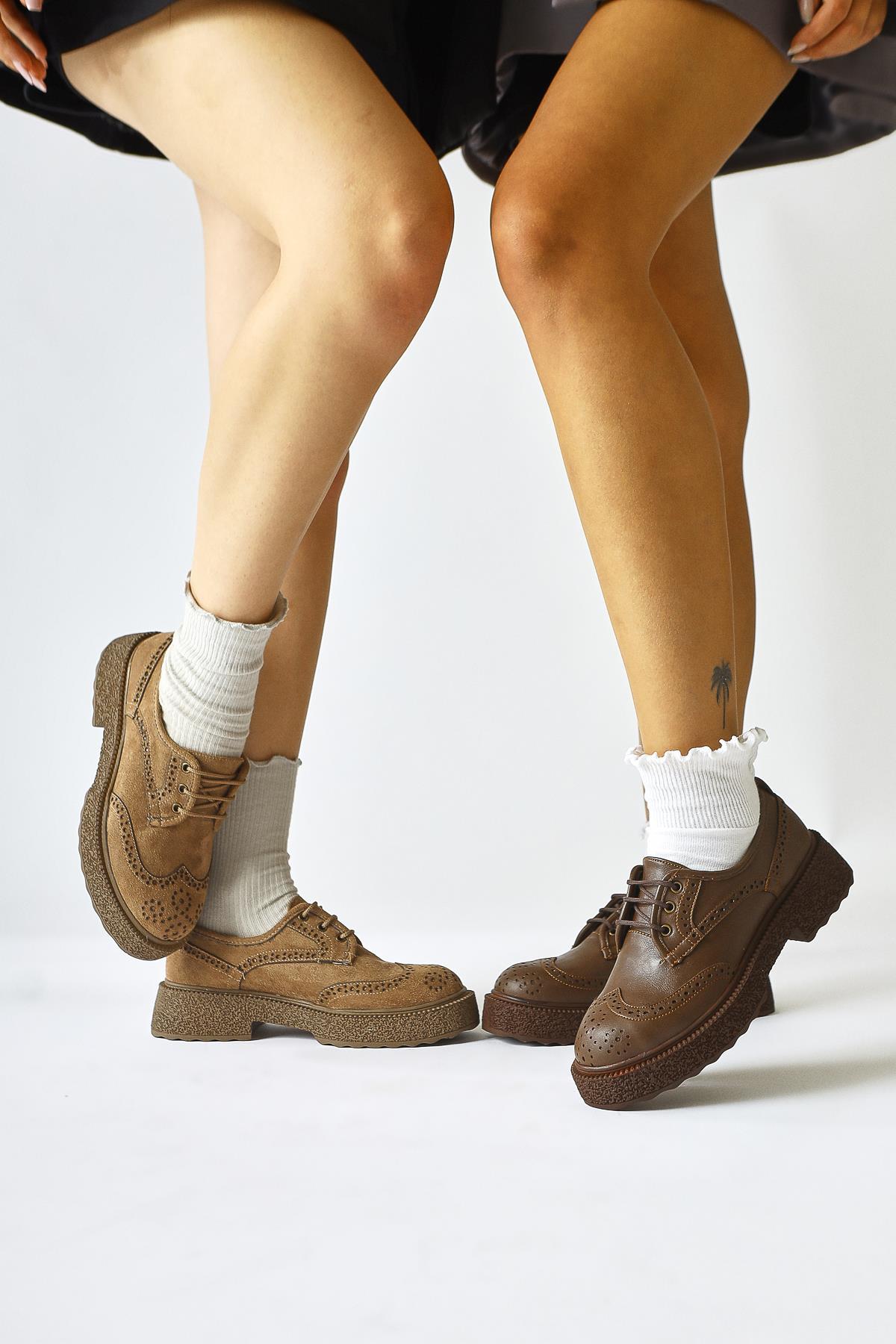 Rossy Mink Suede Oval Toe Laser Cut Casual Shoe