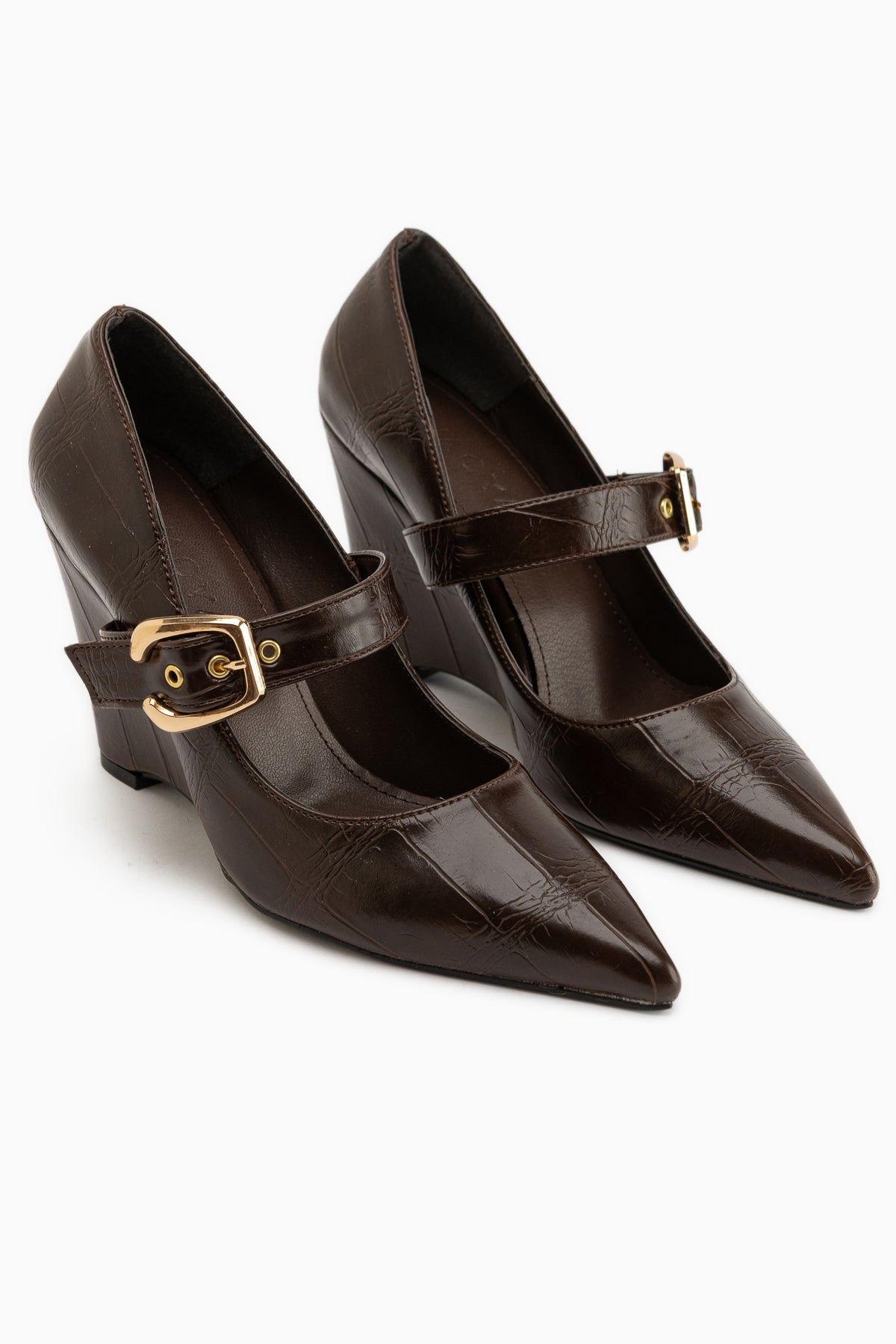 Jody Brown Buckle Detailed Pointed Toe Women’s Heeled Shoes
