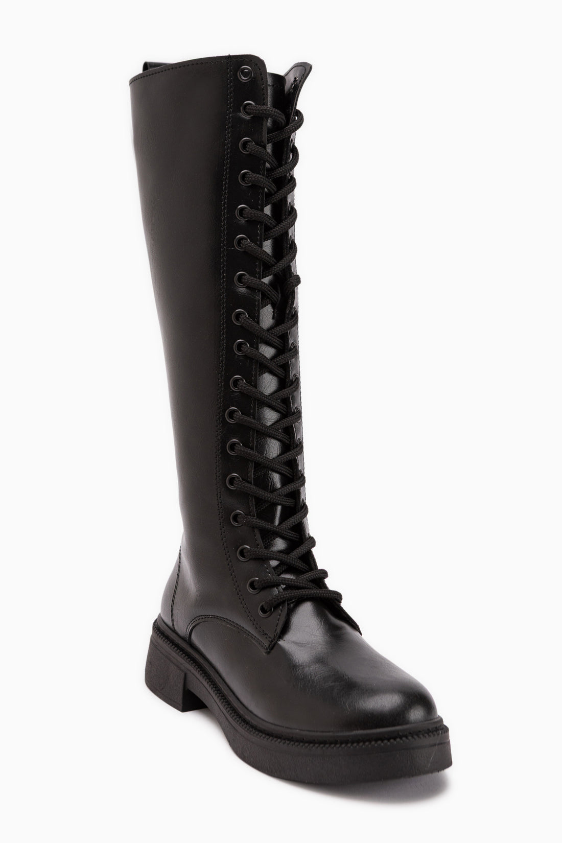 Roya Black Leather Laced Long Boots Women’s