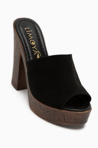 Binta Black Suede Platform Heeled Women’s Slippers