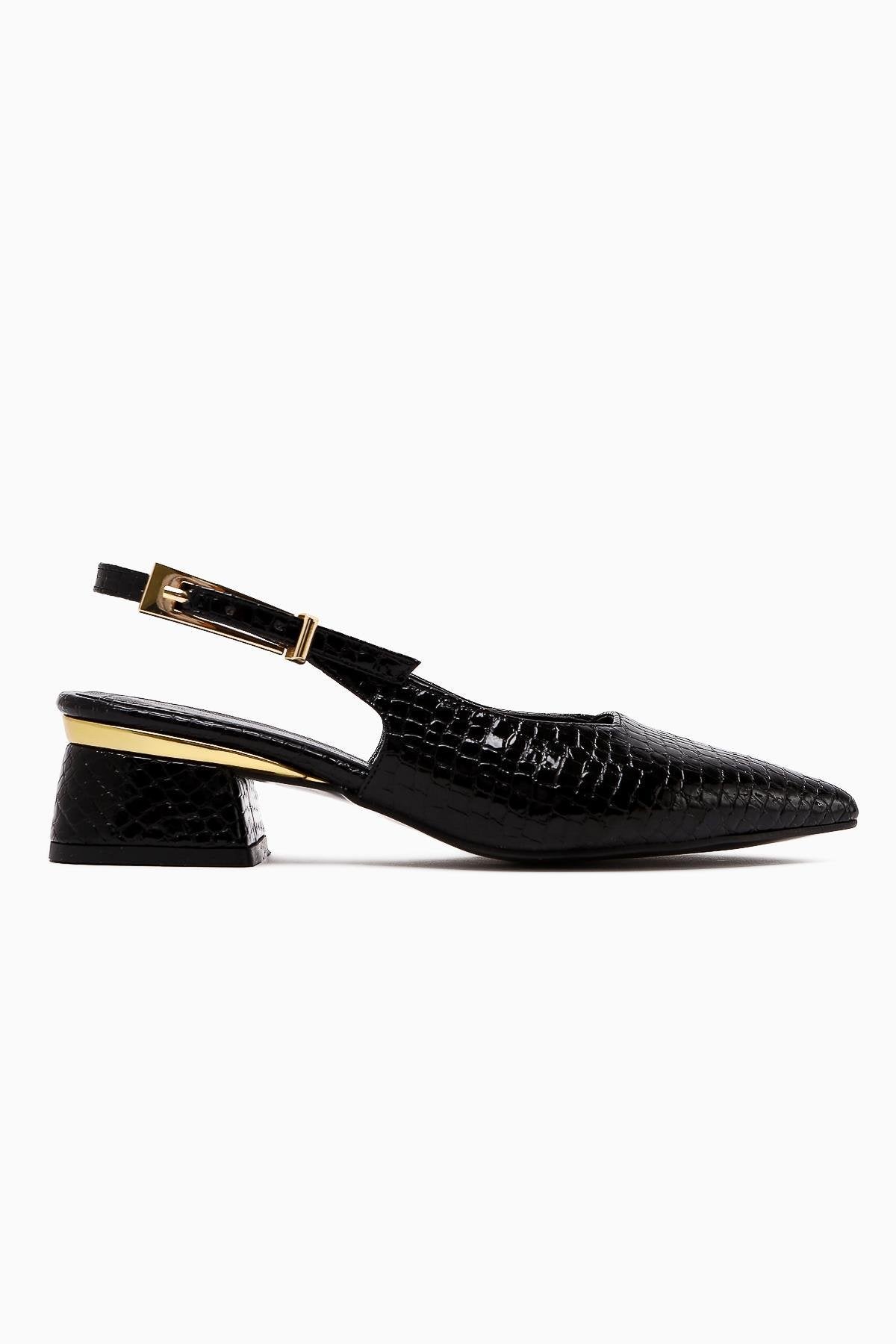 Nadiya Black Crocodile Belted Women’s Heeled Shoes