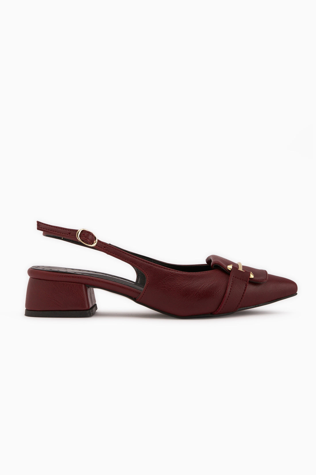 Enja Burgundy Buckled Short Heeled Women’s Shoes