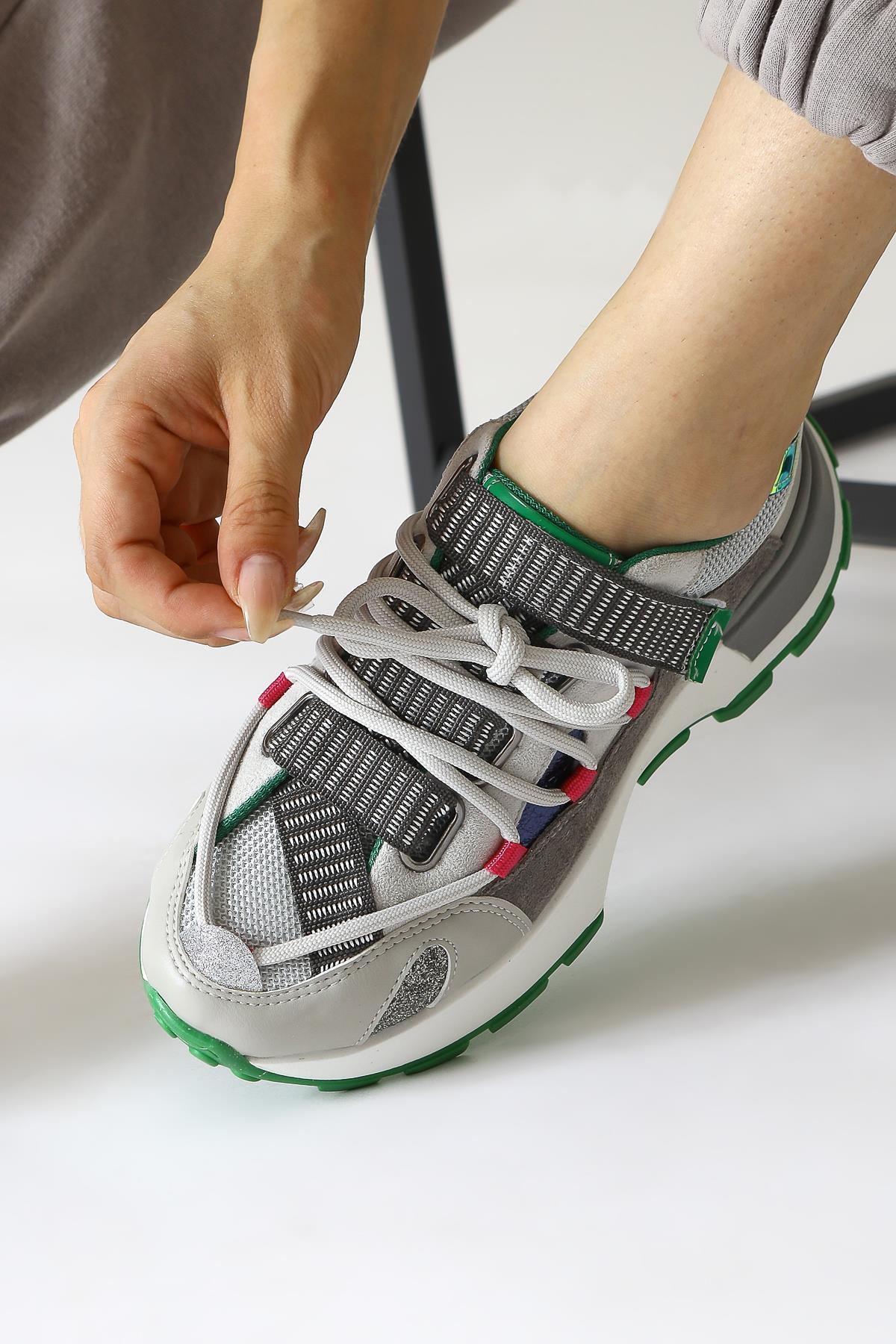 Nely Grey Asymmetric Lace-Up Sneakers