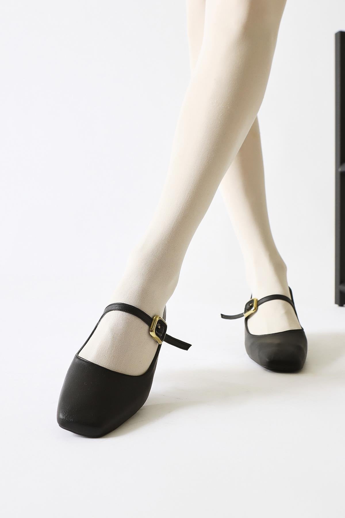 Abby Black Square Toe with Buckle Detail Casual Shoes