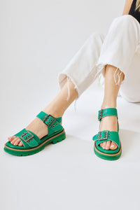 Tamera Green Buckle Detail Chunky Sole Sandals
