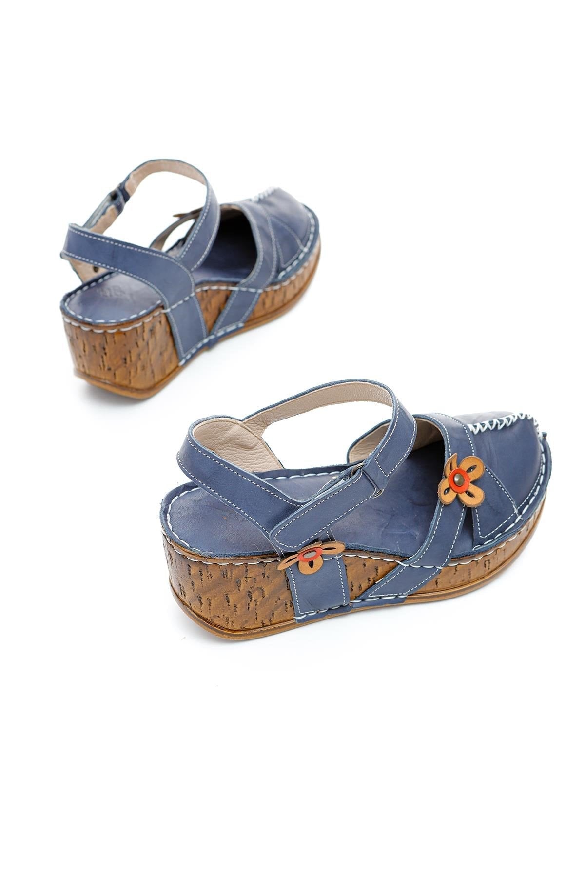 Katlyn Genuine Leather Sandals with Floral Detail and Chunky Heel